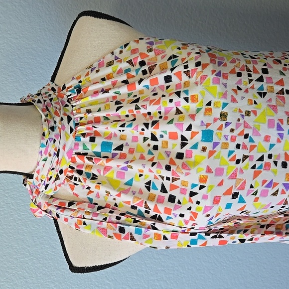 CECE Tie Neck Halter Shift Knee Length Dress in Candy Gem Multi Color Print Sz 8 - Picture 2 of 10